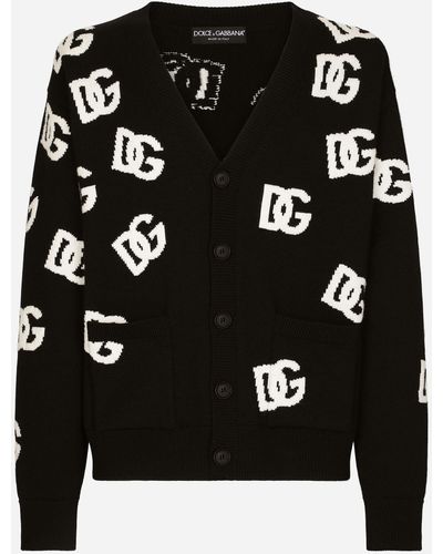 Dolce & Gabbana Wool Inlay Cardigan With Dg Monogram Detail - Black