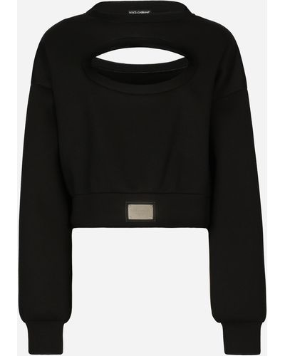 Dolce & Gabbana Sweat-shirt en jersey technique avec ouverture et plaquette Dolce&Gabbana - Noir