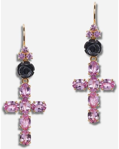 Dolce & Gabbana Family Earrings With Rose And Cross Pendant - Weiß