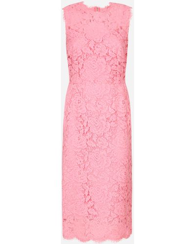 Dolce & Gabbana Branded stretch lace calf-length dress - Pink