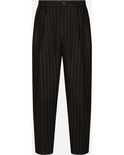 Dolce & Gabbana Pantalones de lana con raya diplomática - Negro