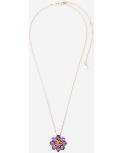 Dolce & Gabbana Spring necklace in yellow 18kt gold with amethyst floral motif - Weiß