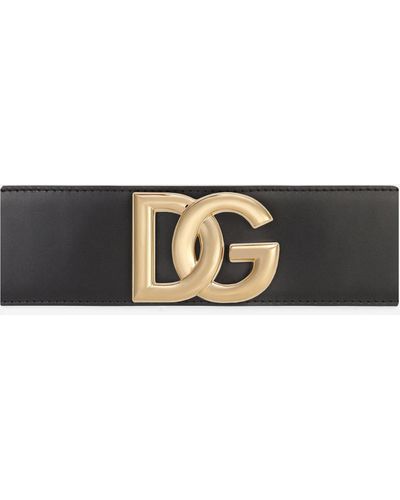 Dolce & Gabbana Cintura in cuoio lux e banda elastica con logo DG - Grigio