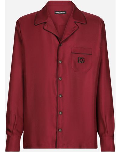 Dolce & Gabbana Chemise en soie avec écusson griffé du logo DG brodé - Rojo