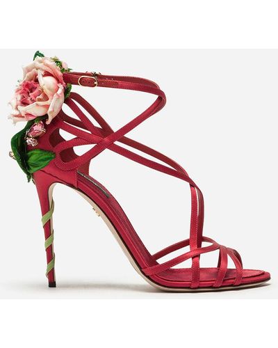 Dolce & Gabbana Satin Sandals With Embroidery - Rot