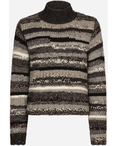 Dolce & Gabbana Wool Jumper With Contrasting Uneven Stripes - Black