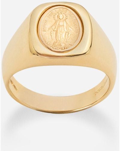 Dolce & Gabbana Ring Devotion aus gelbgold mit ovalem religiösem medaillon aus rotgold - Weiß