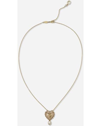 Dolce & Gabbana Devotion necklace in yellow gold with diamonds and pearls - Mettallic