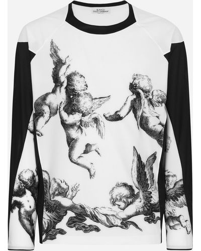 Dolce & Gabbana Long-Sleeved Angel-Print T-Shirt - Grey