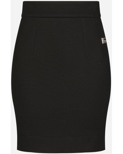 Dolce & Gabbana Milano Rib Miniskirt With Dg Logo - Black