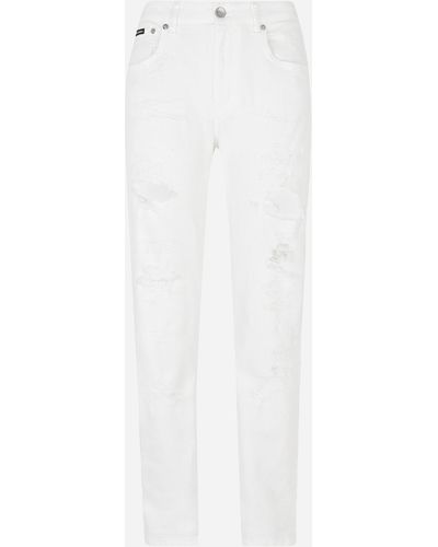 Dolce & Gabbana Boyfriend Jeans aus Denim mit Rissen - Weiß