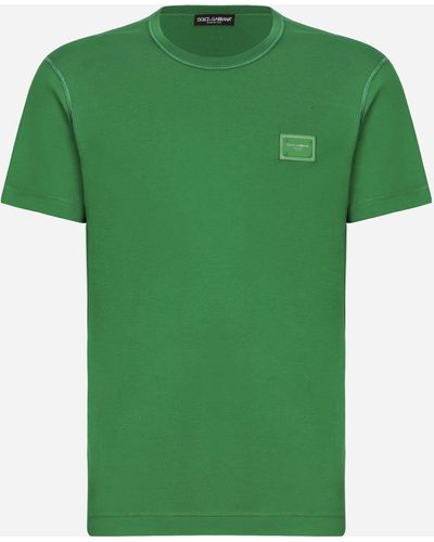 Dolce & Gabbana Cotton t-shirt with logoed plaque - Verde