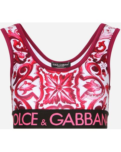 Dolce & Gabbana Top en jersey technique avec élastique à logo - Rouge