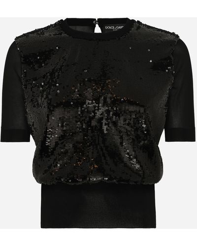 Dolce & Gabbana Jersey manga corta con bordado de lentejuelas - Negro