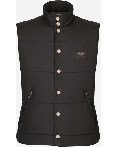 Dolce & Gabbana Nylon Vest With Branded Plate - Negro
