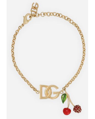 Dolce & Gabbana Armband mit DG-Logo und Kirschen-Charm - Mettallic