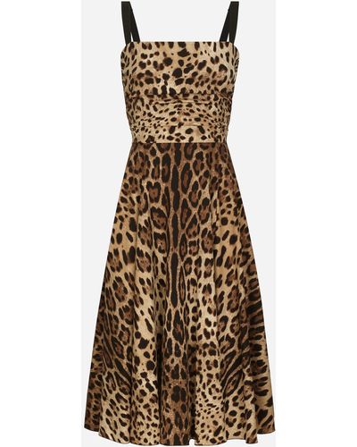 Dolce & Gabbana Vestido cruzado de cady con estampado de leopardo - Neutro
