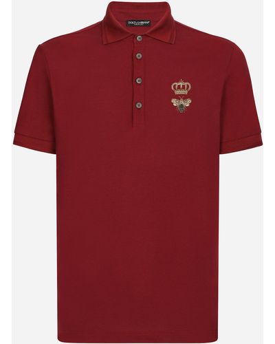 Dolce & Gabbana Poloshirt aus Baumwollpikee mit Stickerei - Rot