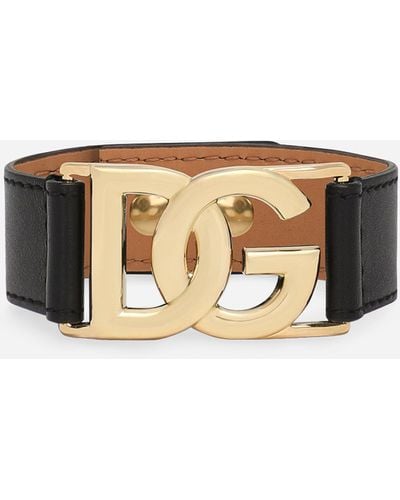 Dolce & Gabbana Armband aus Kalbsleder mit DG-Logo - Mettallic