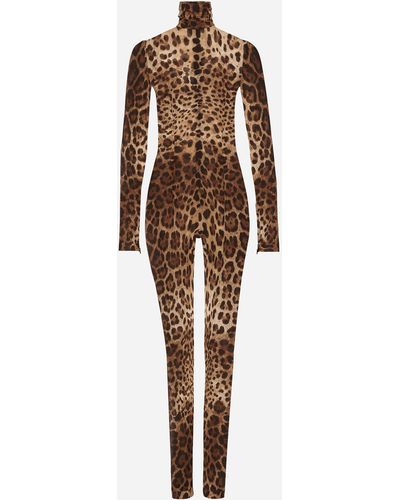 Dolce & Gabbana Sheer Leopard-print Jumpsuit - Brown