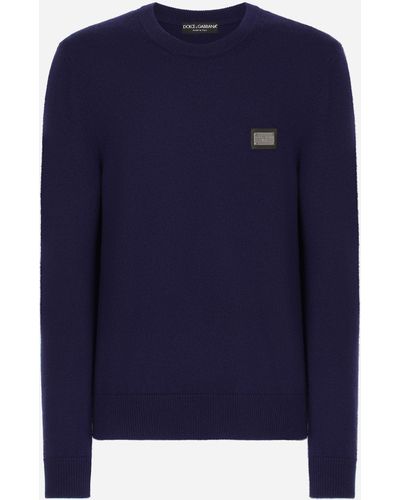 Dolce & Gabbana Pull ras de cou en laine et cachemire - Bleu