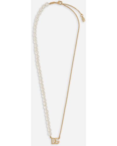Dolce & Gabbana Necklace With Pearls And Dg Logo - White
