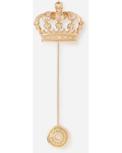 Dolce & Gabbana Crown Yellow Gold Stick Pin Brooch - White