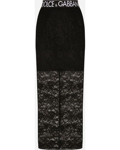 Dolce & Gabbana Falda longuette de encaje - Negro