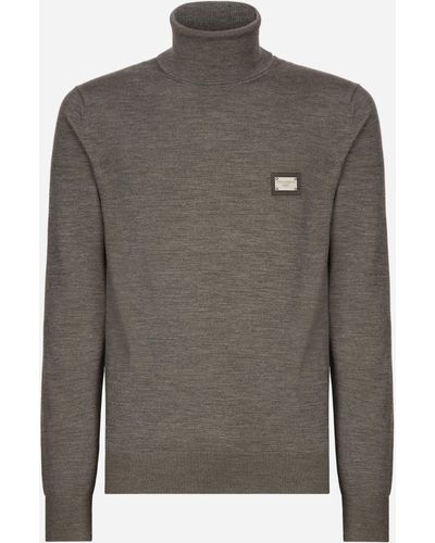 Dolce & Gabbana Wool Turtle-neck Jumper With Branded Tag - Grey