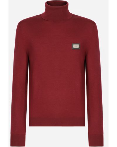 Dolce & Gabbana Wool Turtle-neck Sweater With Branded Tag - Red