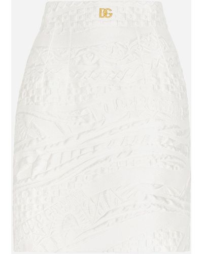 Dolce & Gabbana Kurzer Rock Aus Brokat Mit Dg-Logo - Weiß
