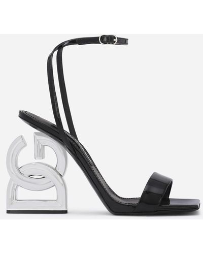 Dolce & Gabbana 3.5 Dg Logo Patent Sandal - Black