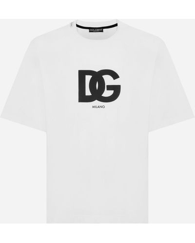 Dolce & Gabbana Camiseta de algodón con estampado logotipo DG - Blanco