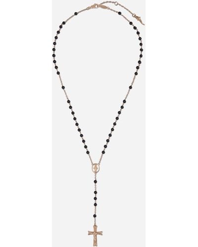 Dolce & Gabbana Tradition Rosary Necklace In Red Gold With Black Jades Beads