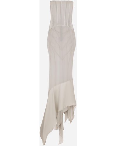 Dolce & Gabbana Robe longue en georgette de soie - Blanc