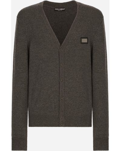 Dolce & Gabbana Cashmere And Wool Cardigan With Branded Tag - Black