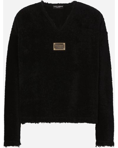 Dolce & Gabbana Sweatshirt aus Frottee mit Logoplakette - Schwarz