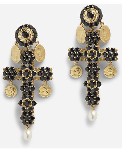 Dolce & Gabbana Kreuzohrringe mit saphiren und medaillons - Schwarz