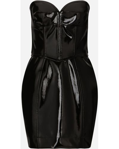 Dolce & Gabbana Robe bustier courte en cuir verni - Noir