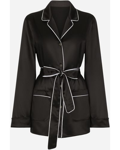 Dolce & Gabbana Silk Pajama Shirt With Contrasting Piping - Black
