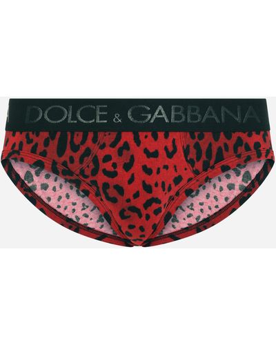 Dolce & Gabbana Slip medio de punto bielástico estampado leopardo - Rojo