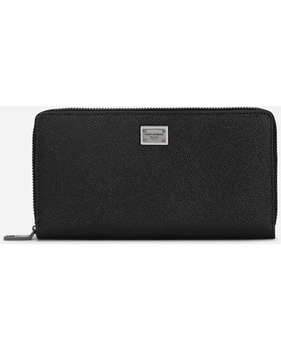Dolce & Gabbana Calfskin Zip-Around Wallet With Branded Plate - Black