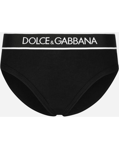 Dolce & Gabbana Fine-rib jersey Brazilian briefs with branded elastic - Negro