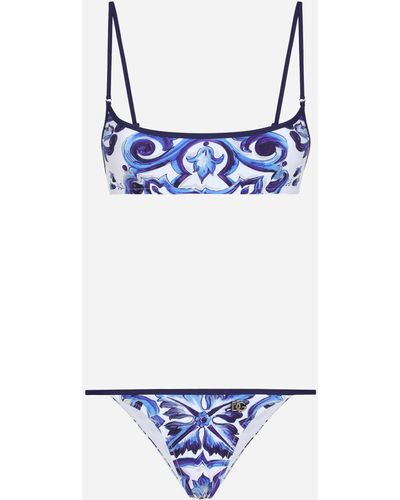 Dolce & Gabbana Majolica-print Scoop-neck Bikini - Blue