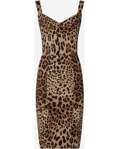 Dolce & Gabbana Robe corset mi-longue en cady à imprimé léopard - Marron