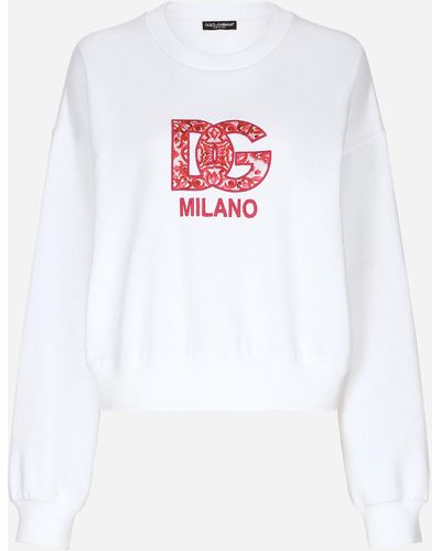 Dolce & Gabbana Jersey Sweatshirt With Dg Patch - White