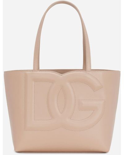 Dolce & Gabbana Kleiner Shopper DG Logo Bag aus Kalbsleder - Natur