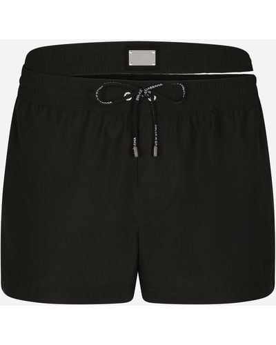 Dolce & Gabbana Short Swim Trunks With Double Waistband And Branded Tag - Black