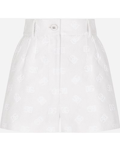 Dolce & Gabbana Jacquard Shorts With All-over Dg Logo - White