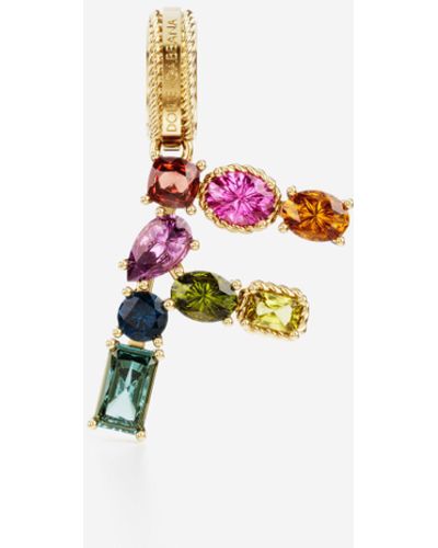 Dolce & Gabbana Charm F Rainbow alphabet aus 18-karätigem Gelbgold mit mehrfarbigen Edelsteinen - Mettallic